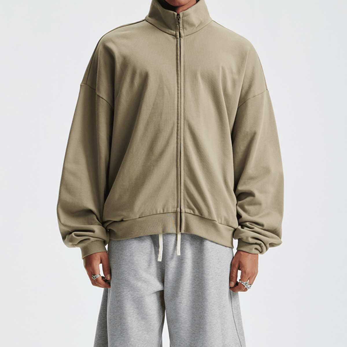 Unisex Brushed Stand-collar Zip-up Jacket