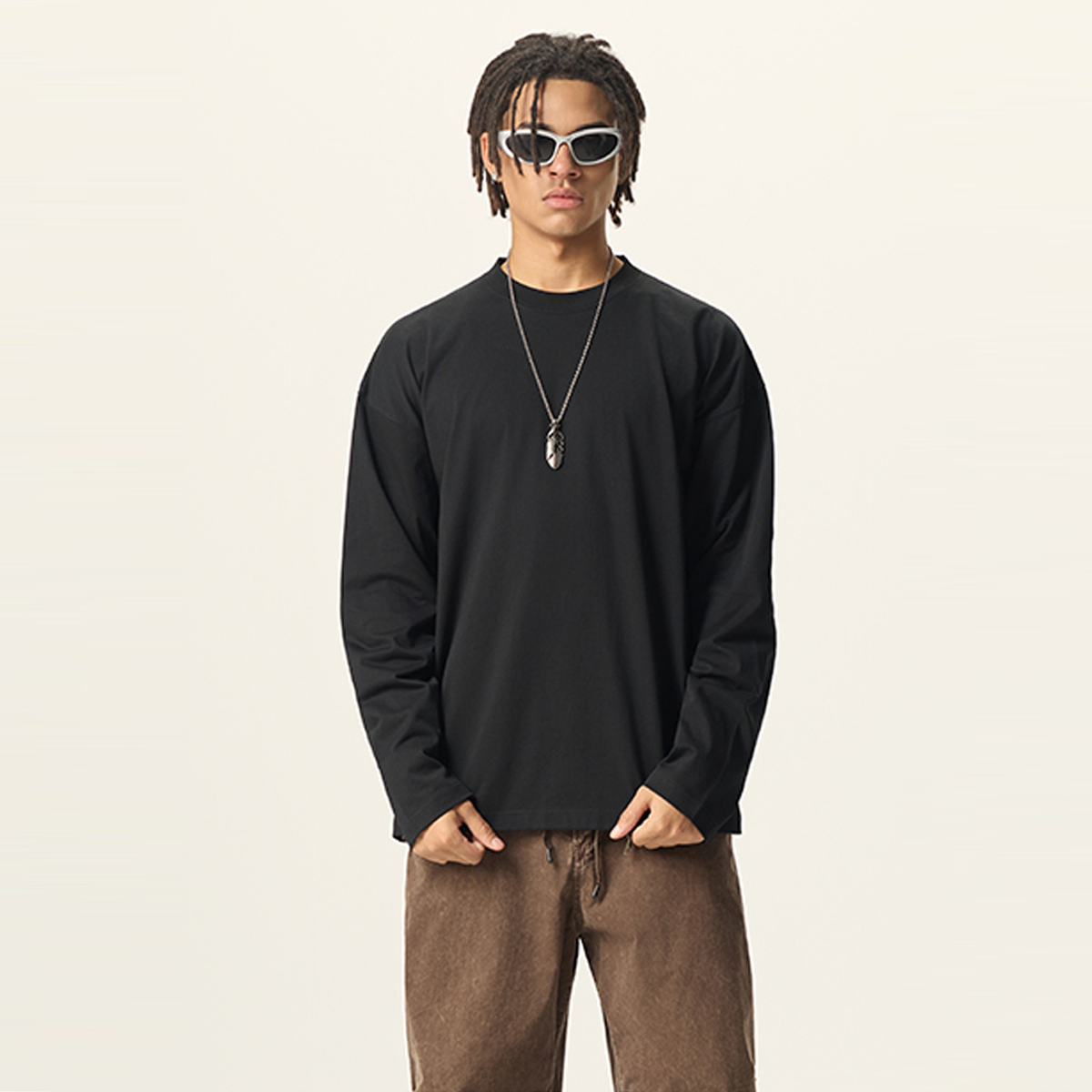 Unisex 100% Cotton Solid Color Long Sleeve T-shirt