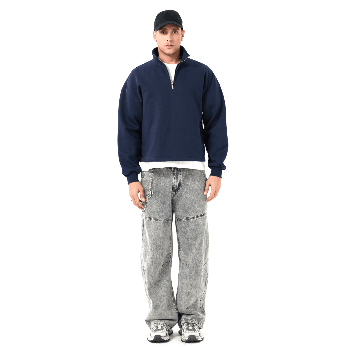 Unisex Stand-Up Collar Half-Zip Panelled Sweatshirt（460GSM）