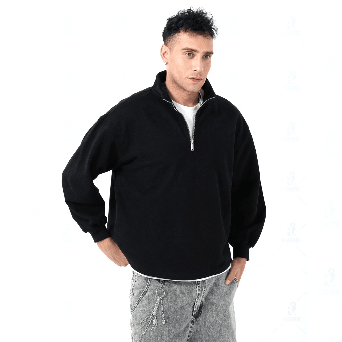 Unisex Stand-Up Collar Half-Zip Panelled Sweatshirt（460GSM）