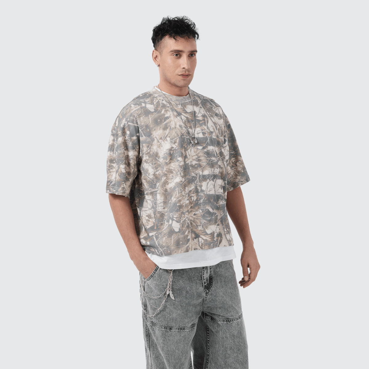 Unisex Cropped Camouflage Tree Print T-shirt（270GSM）