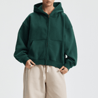 Unisex Boxy Cropped Fleece Zip-up Hoodie