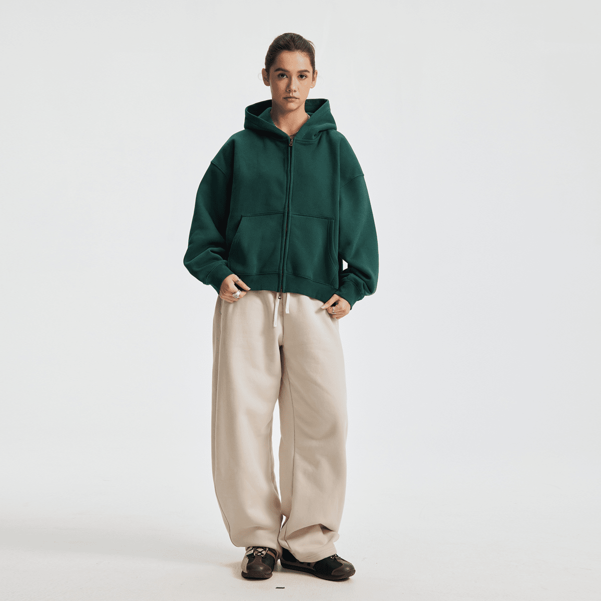 Unisex Boxy Cropped Fleece Zip-up Hoodie(380GSM)