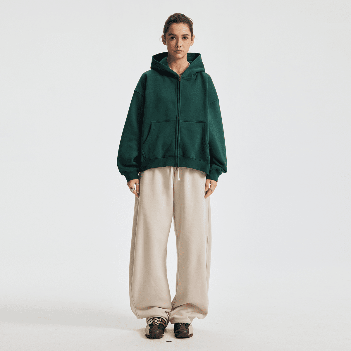 unisex cropped fleece zip-up hoodie