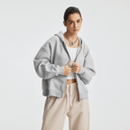 Unisex Boxy Cropped Fleece Zip-up Hoodie
