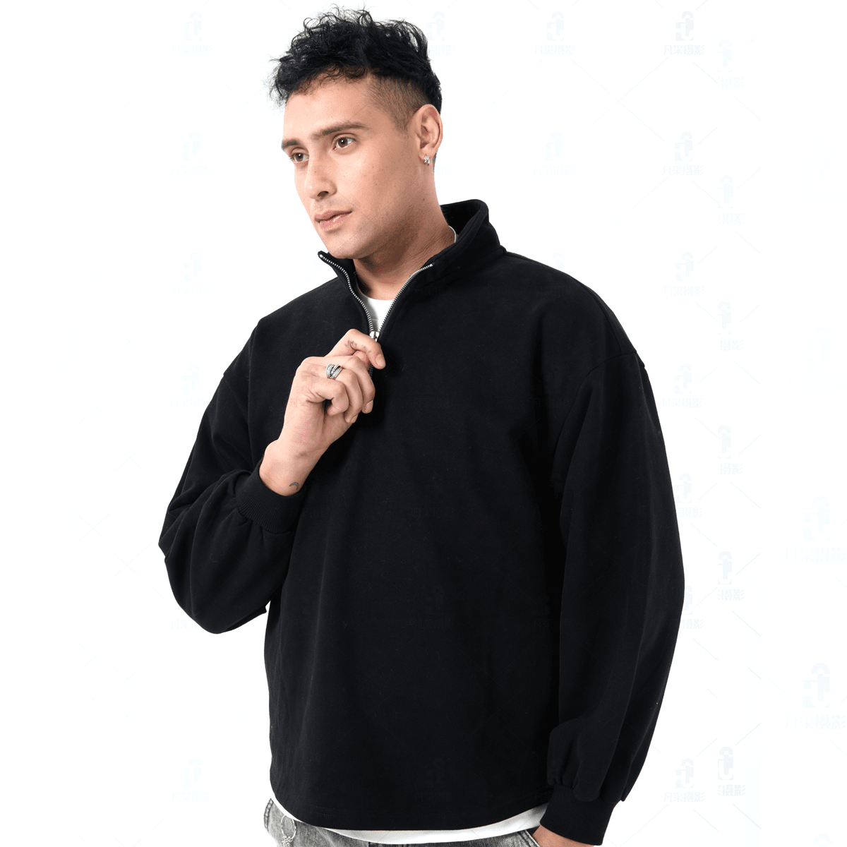 Unisex Stand-Up Collar Half-Zip Panelled Sweatshirt（460GSM）