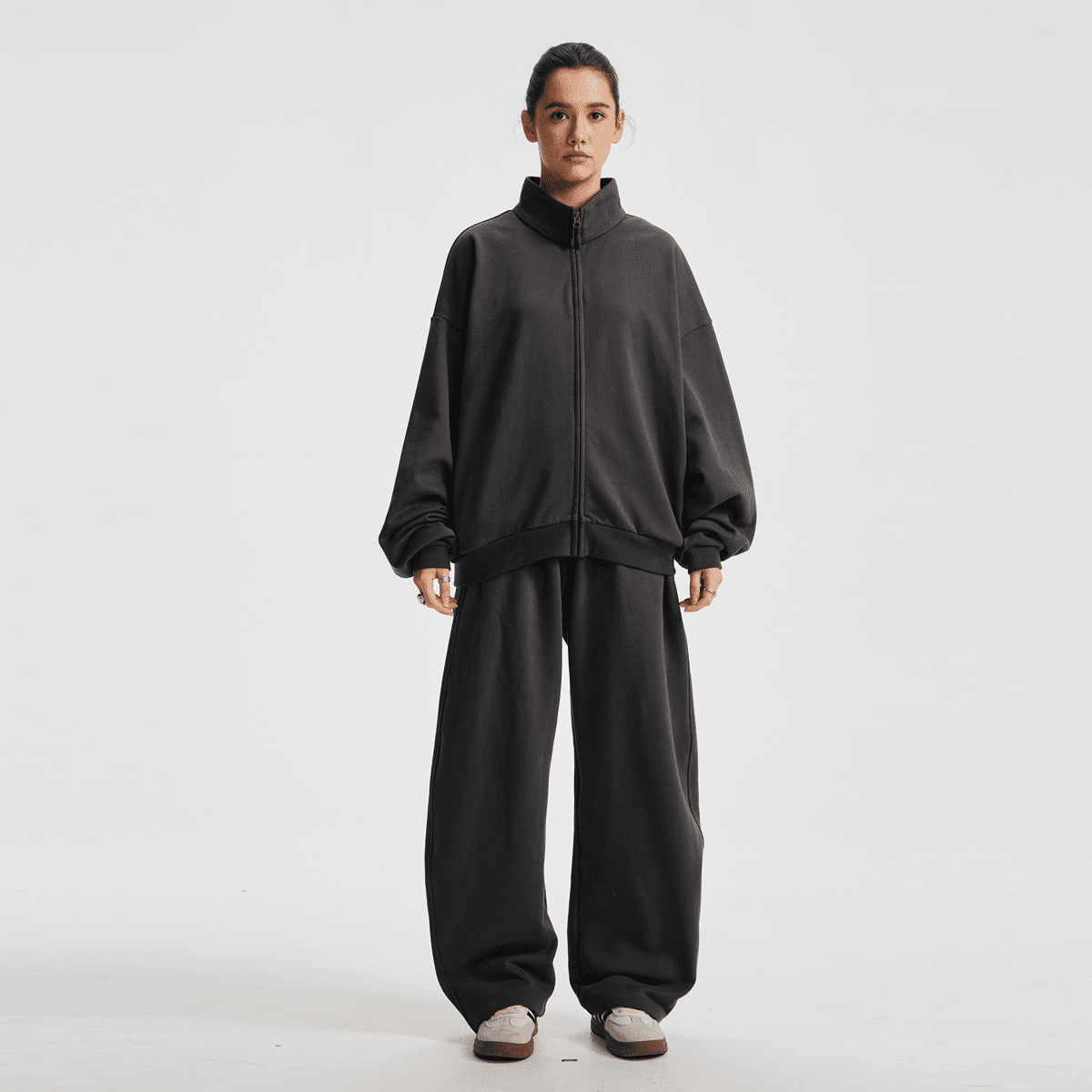 Unisex Brushed Stand-collar Zip-up Jacket