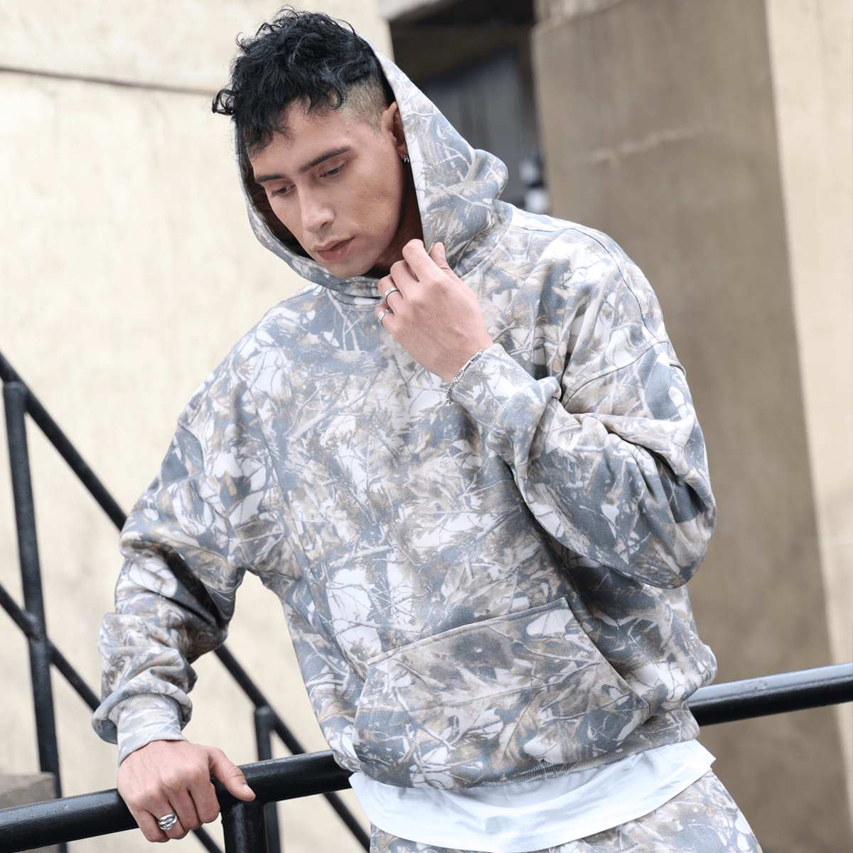 Unisex 100% Cotton Heavyweight French Terry Camo Hoodie（400GSM）