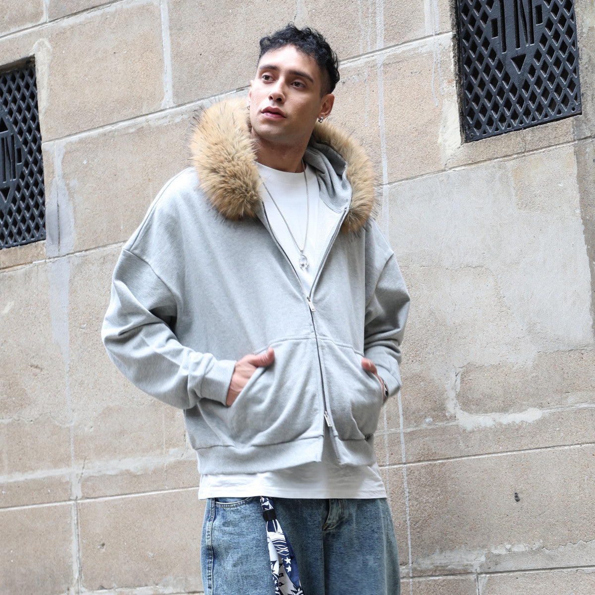 Unisex Fur-Trim Zip-Up Hoodie（400GSM）