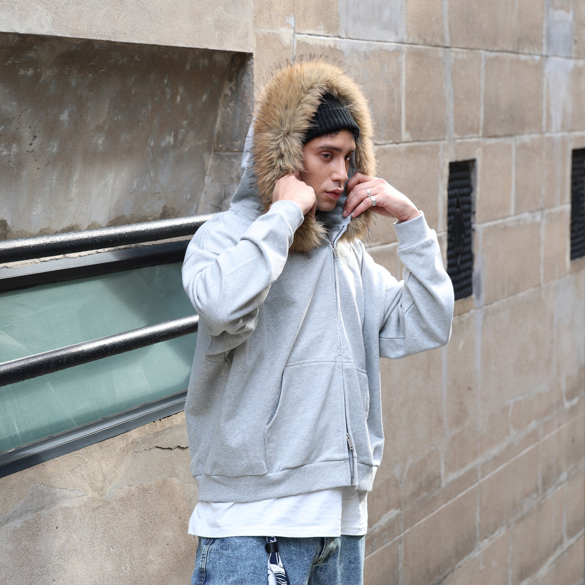 Unisex Fur-Trim Zip-Up Hoodie（400GSM）