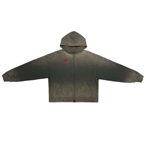 Unisex Washed Distressed Dystopian Streetwear Zip-Up Hoodie(420GSM)