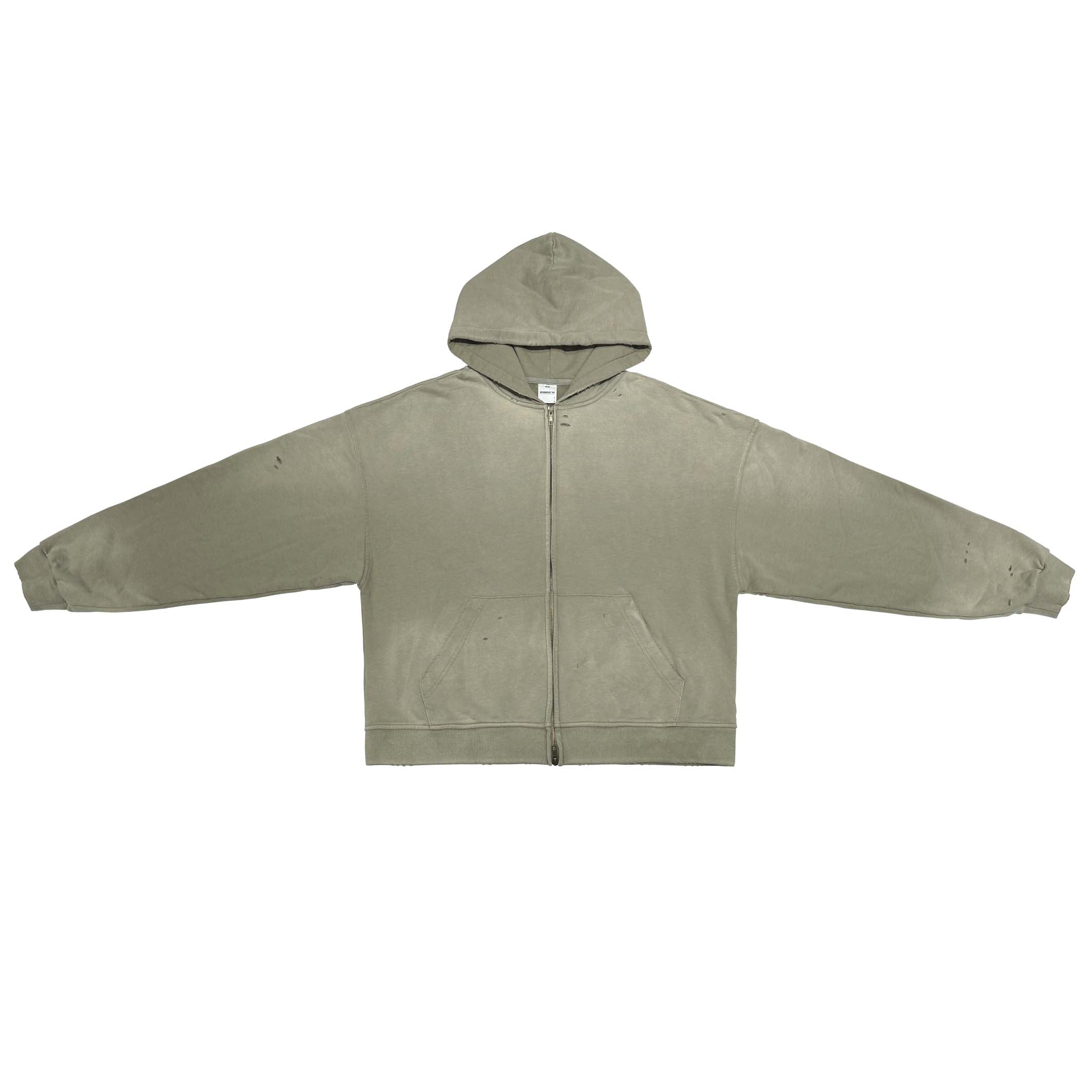 Unisex Washed Distressed Dystopian Streetwear Zip-Up Hoodie(420GSM)