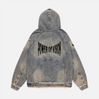 Unisex Washed Distressed Fuzzy Denim Hoodie