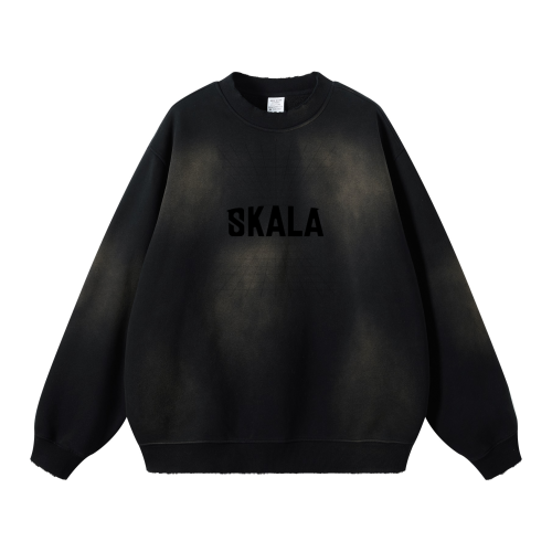 Round Neck Washed Distressed Ombre Heavyweight Sweatshirt (440GSM)