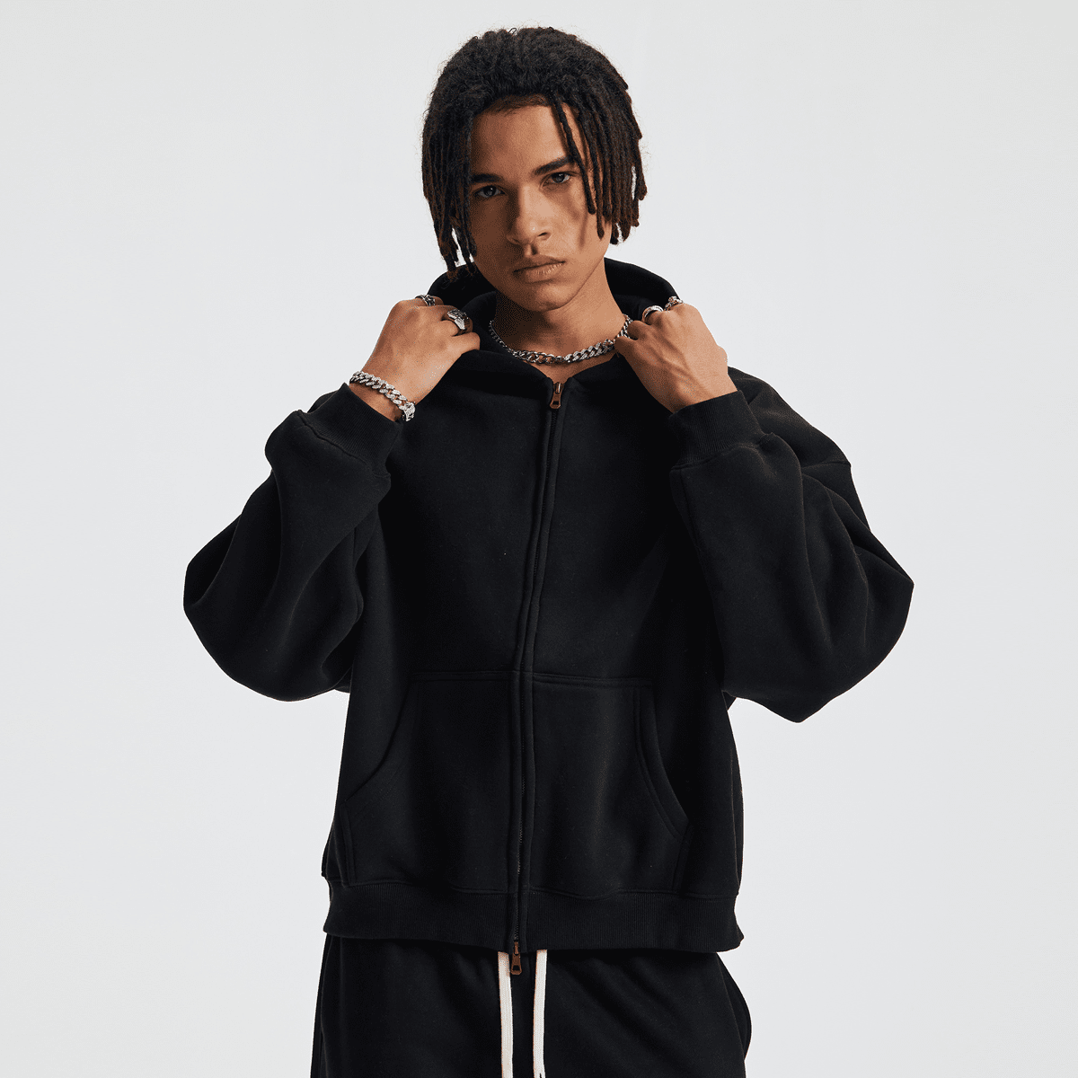 Unisex Boxy Cropped Fleece Zip-Up Hoodie