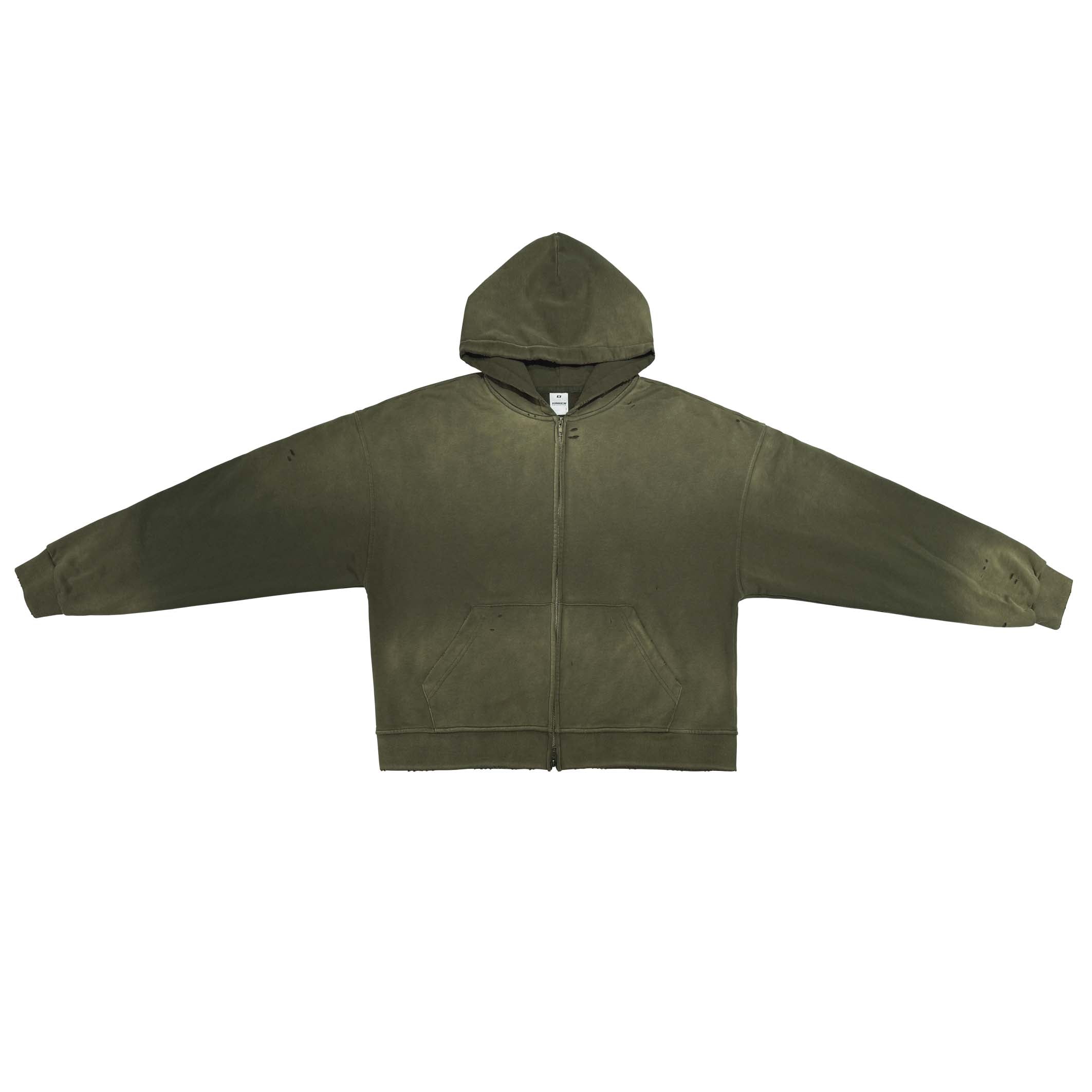 Unisex Washed Distressed Dystopian Streetwear Zip-Up Hoodie(420GSM)