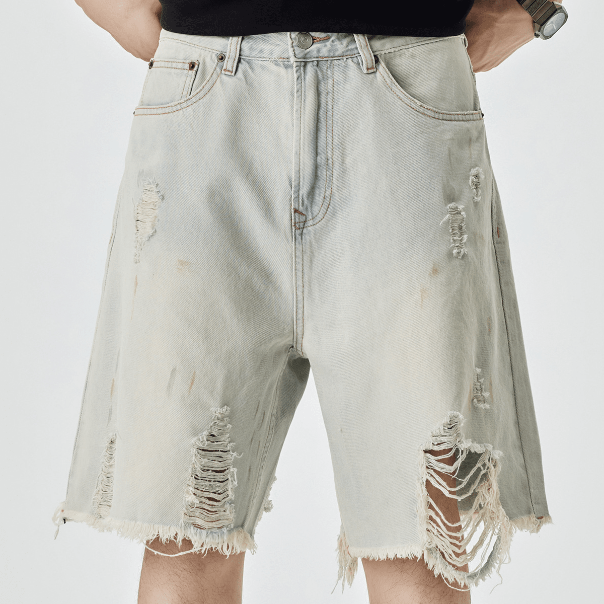 Unisex Distressed Denim Shorts