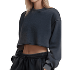 Cropped Oversized Washed Sweatshirt with Distressed Raw-Edge Style