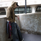 Unisex Heavyweight Washed Distressed Dystopian Streetwear Zip-Up Hoodie(420GSM)