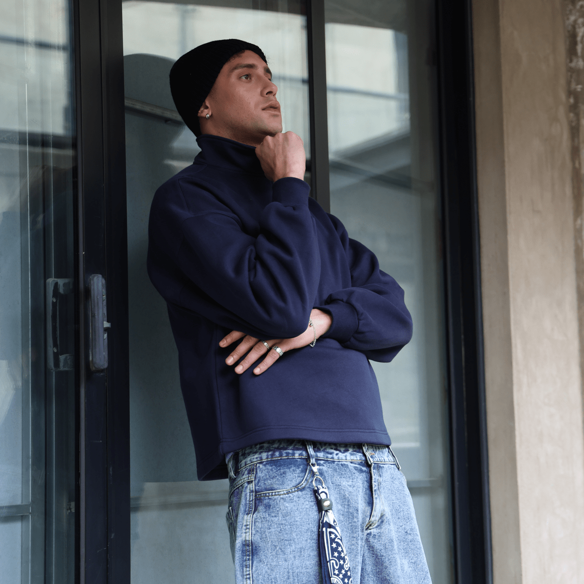 Unisex Stand-Up Collar Half-Zip Panelled Sweatshirt（460GSM）