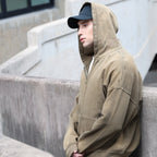 Unisex Heavyweight Washed Distressed Dystopian Streetwear Zip-Up Hoodie(420GSM)