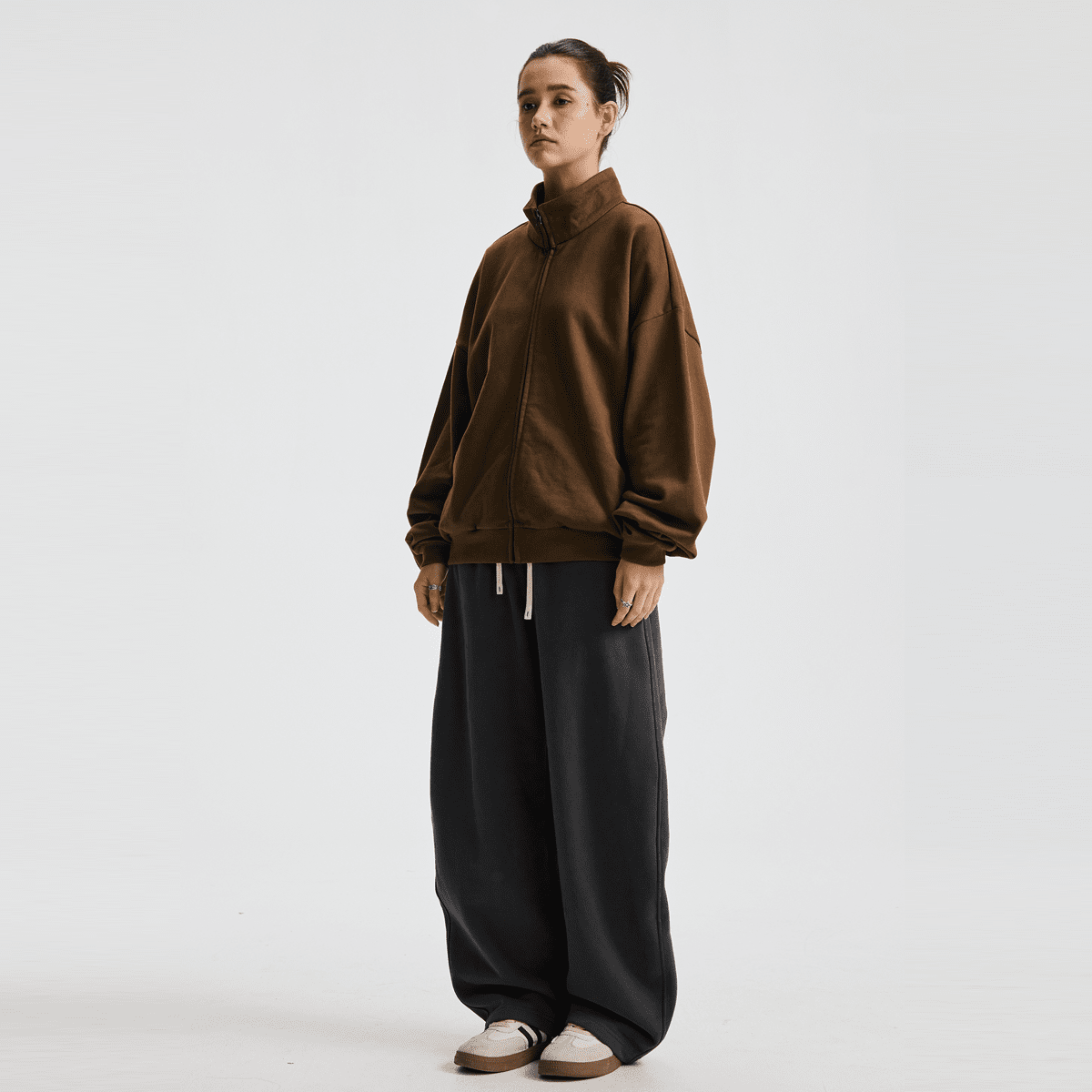 Unisex Brushed Stand-collar Zip-up Jacket