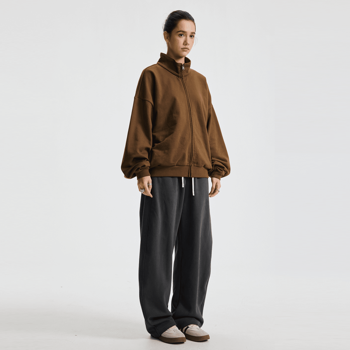 Unisex Brushed Stand-collar Zip-up Jacket