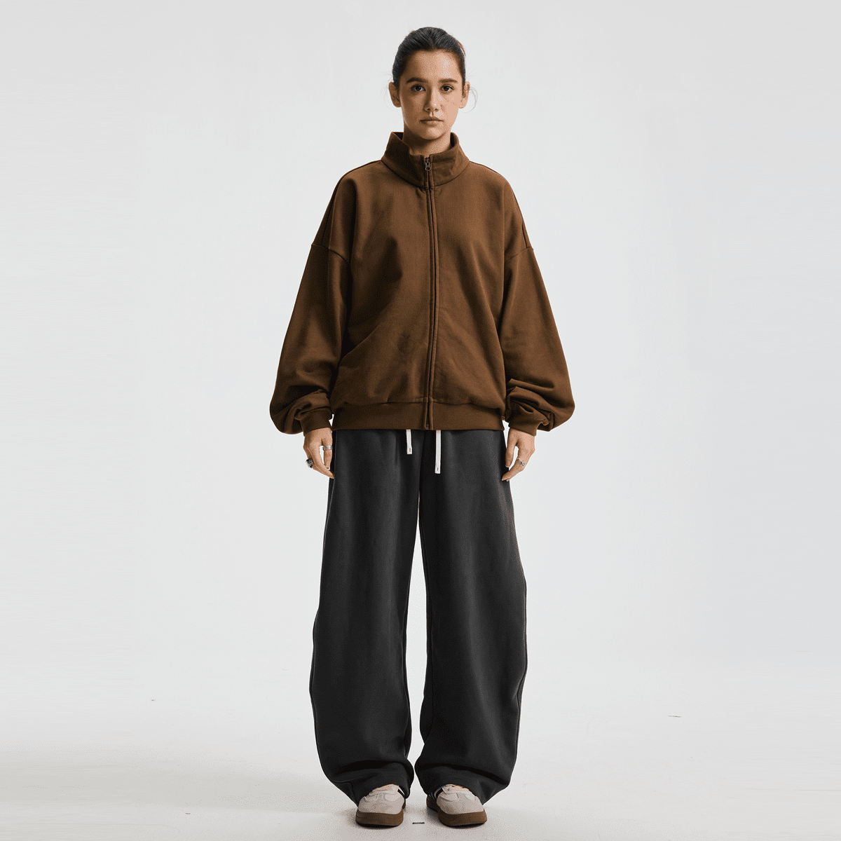 Unisex Brushed Stand-collar Zip-up Jacket