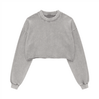 Cropped Oversized Washed Sweatshirt with Raw-Edge Streetwear Style