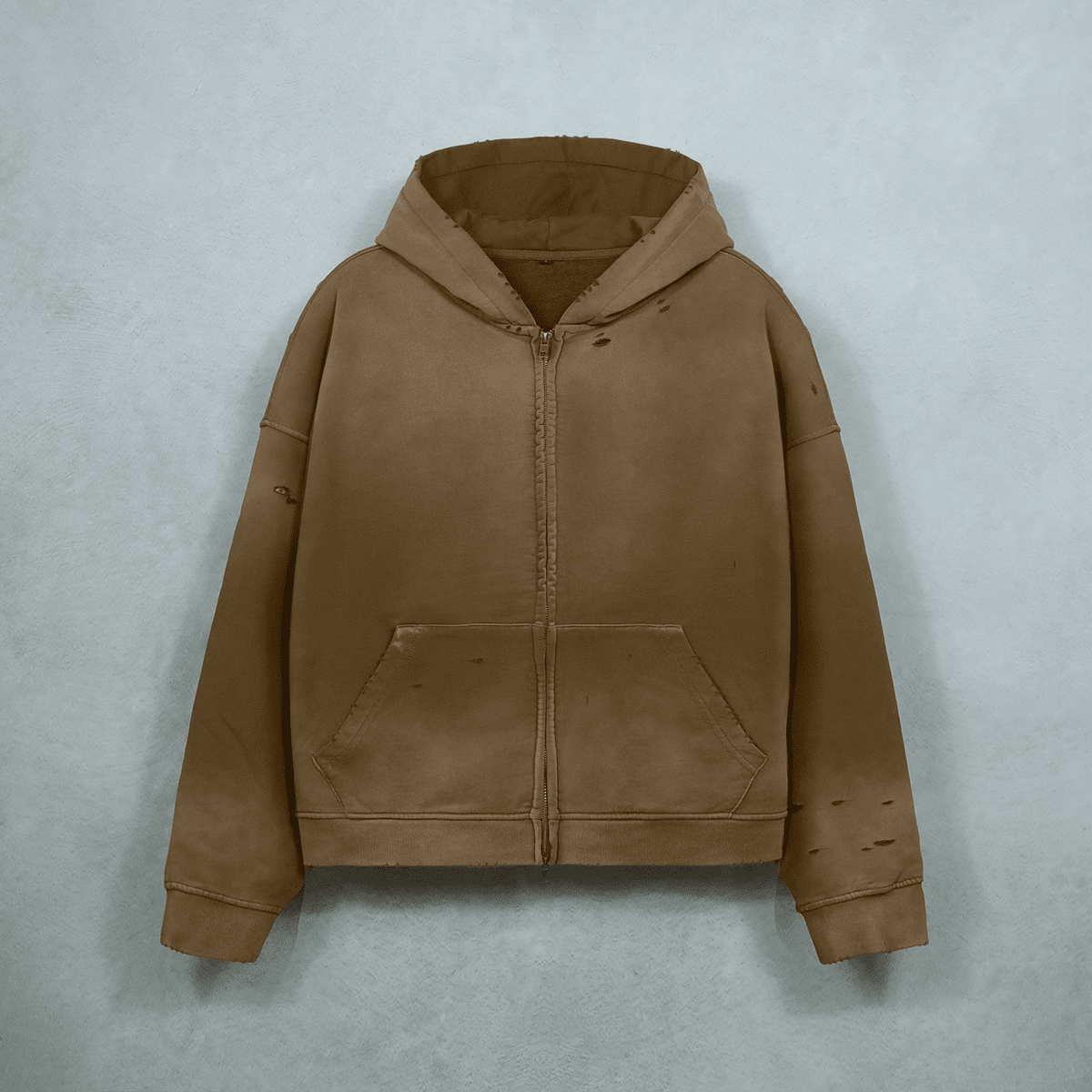 Unisex Heavyweight Washed Distressed Dystopian Streetwear Zip-Up Hoodie(420GSM)