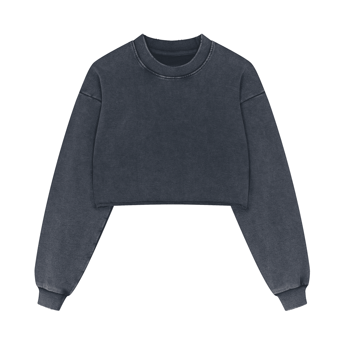 Cropped Oversized Washed Sweatshirt with Distressed Raw-Edge Style