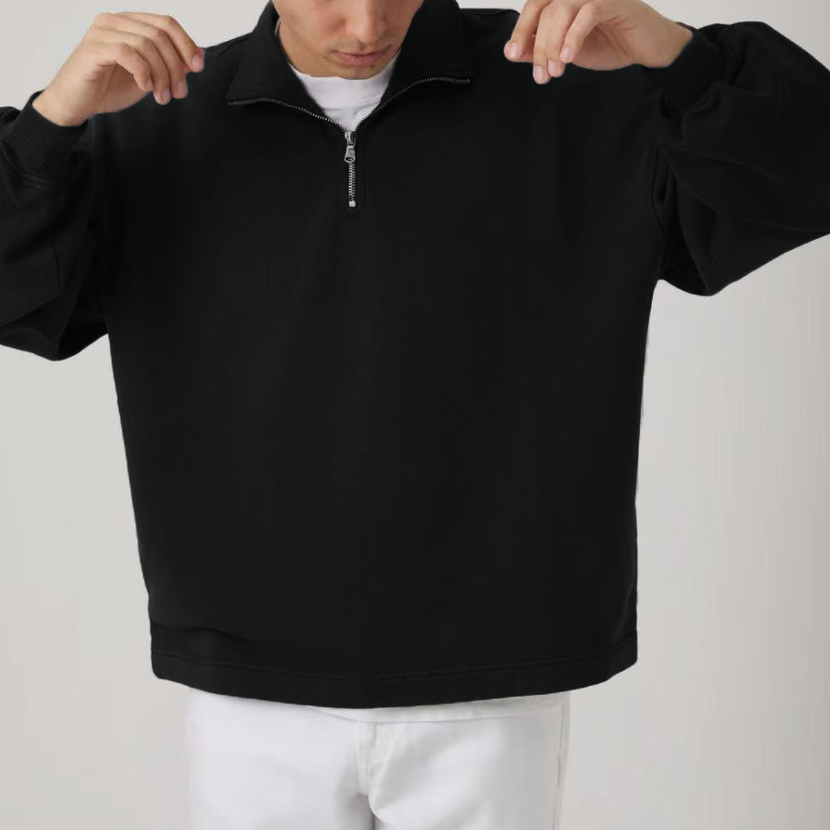 Unisex Stand-Up Collar Half-Zip Panelled Sweatshirt（460GSM）