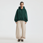 Unisex Boxy Cropped Fleece Zip-Up Hoodie