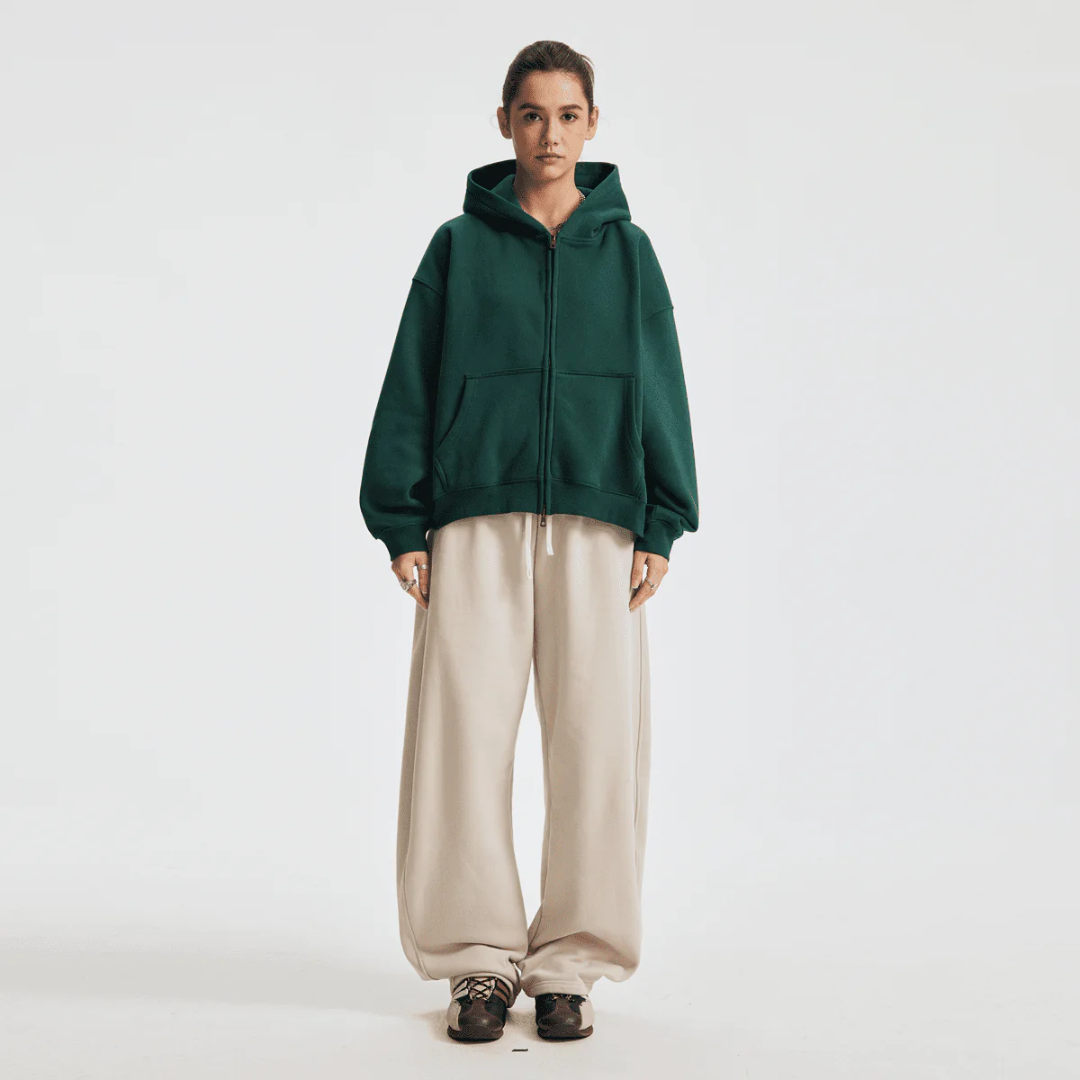 Unisex Boxy Cropped Fleece Zip-Up Hoodie