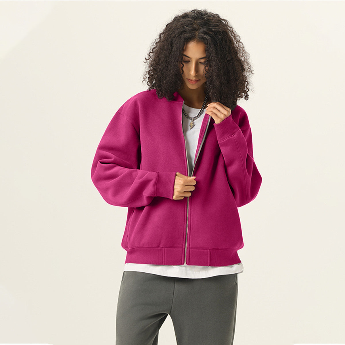 Unisex Fleece Zip-Up Baseball Jacket（360GSM）