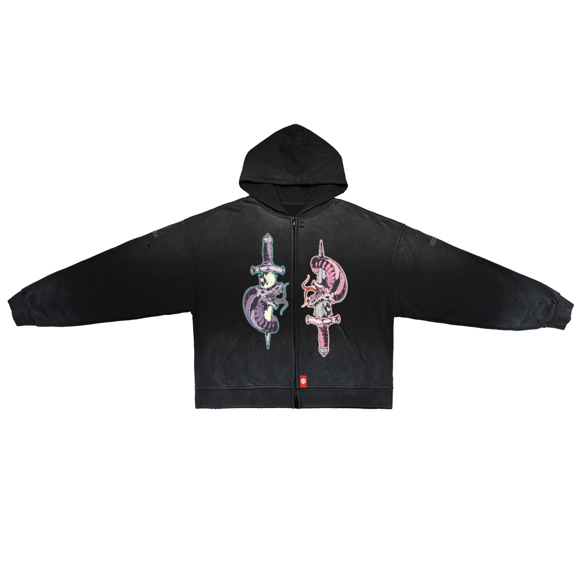 Unisex Washed Distressed Dystopian Streetwear Zip-Up Hoodie(420GSM)