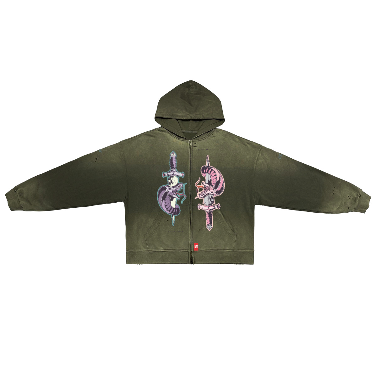 Unisex Washed Distressed Dystopian Streetwear Zip-Up Hoodie(420GSM)