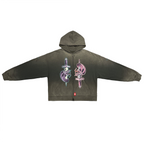 Unisex Washed Distressed Dystopian Streetwear Zip-Up Hoodie(420GSM)