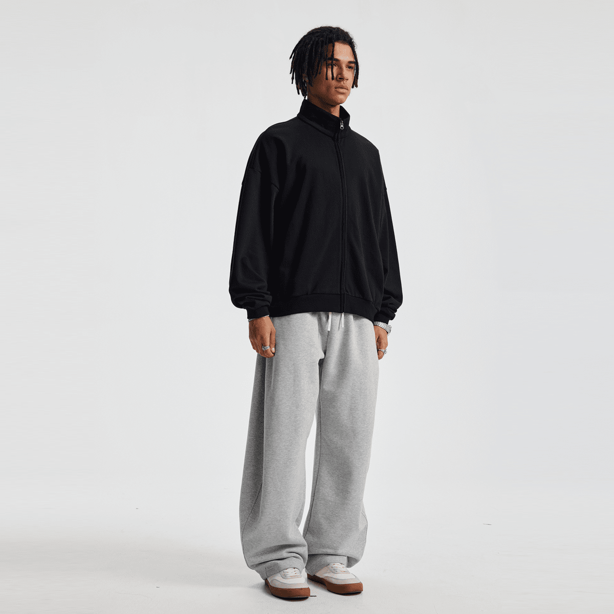 Unisex Brushed Stand-collar Zip-up Jacket