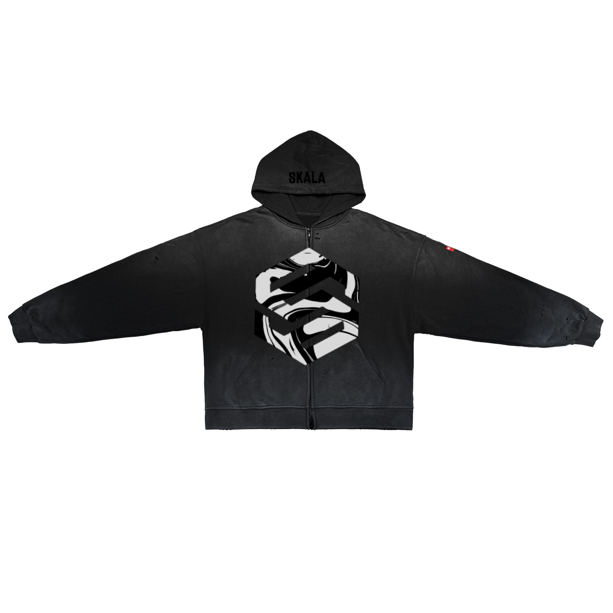 Unisex Washed Distressed Dystopian Streetwear Zip-Up Hoodie(420GSM)