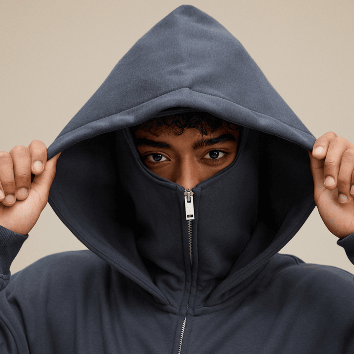 Windproof Sports Zip-up Hoodie with Built-in Face Mask