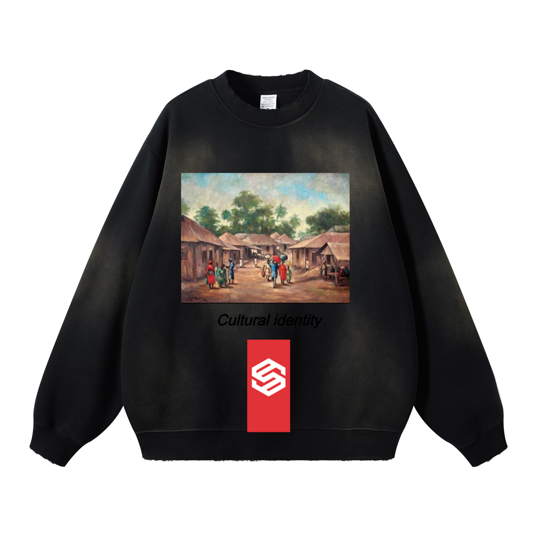 Round Neck Washed Distressed Ombre Heavyweight Sweatshirt(440GSM)