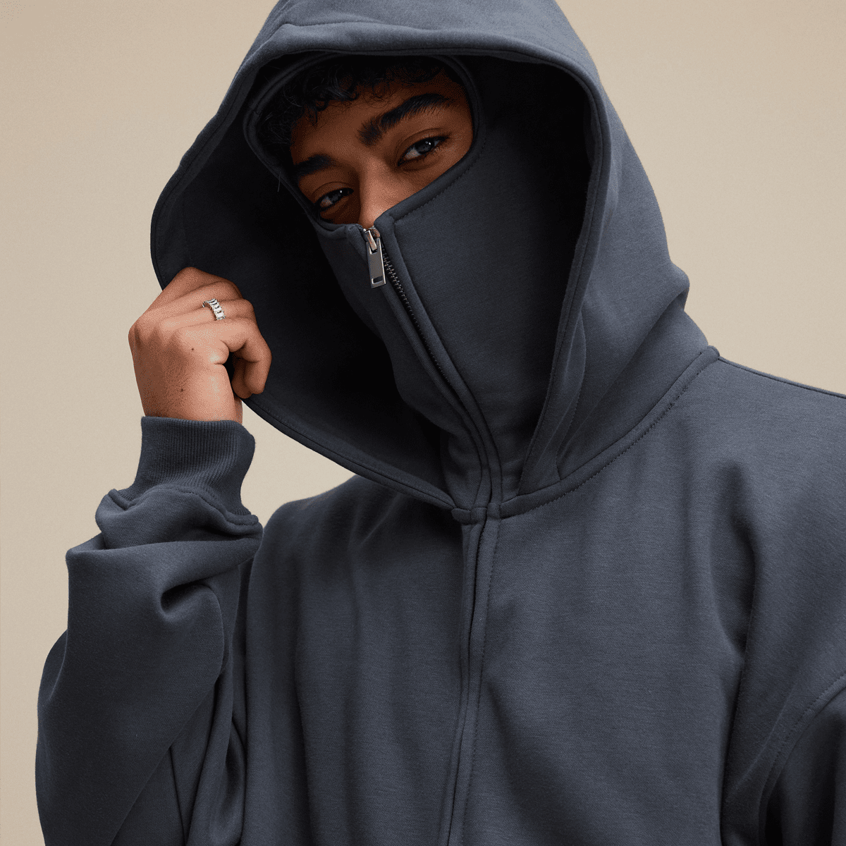 Windproof Sports Zip-up Hoodie with Built-in Face Mask