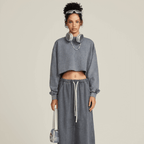 Cropped Oversized Washed Sweatshirt with Raw-Edge Streetwear Style