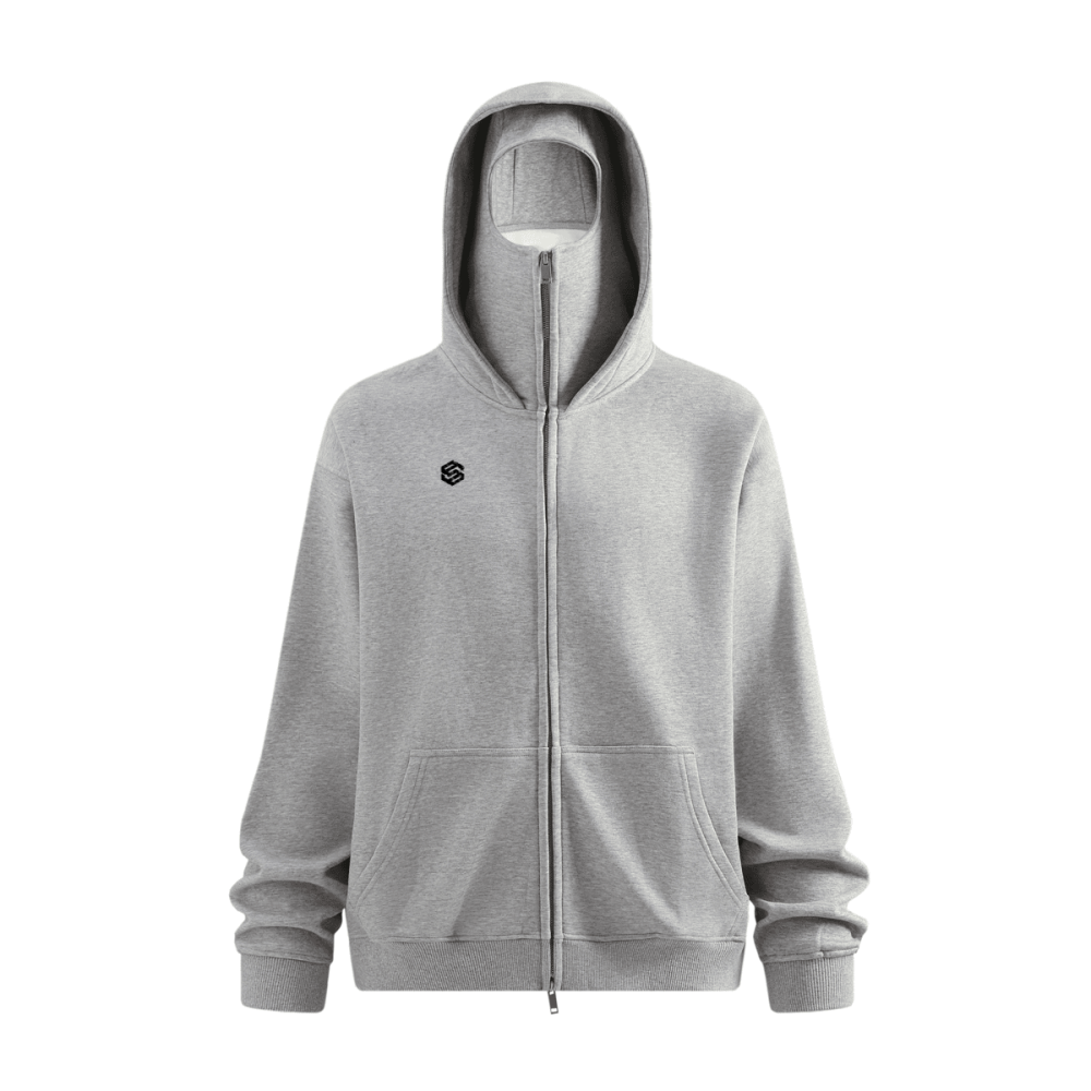 Windproof Sports Zip-up Hoodie with Built-in Face Mask