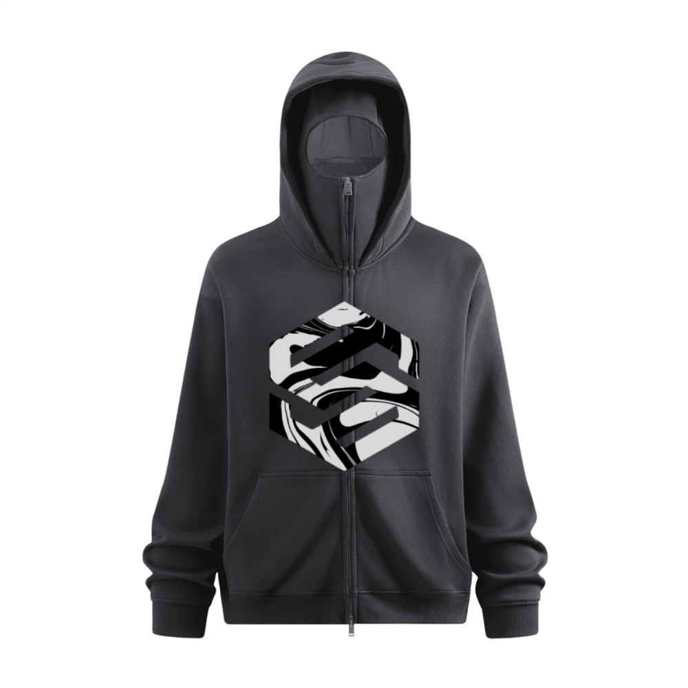 Windproof Sports Zip-up Hoodie with Built-in Face Mask