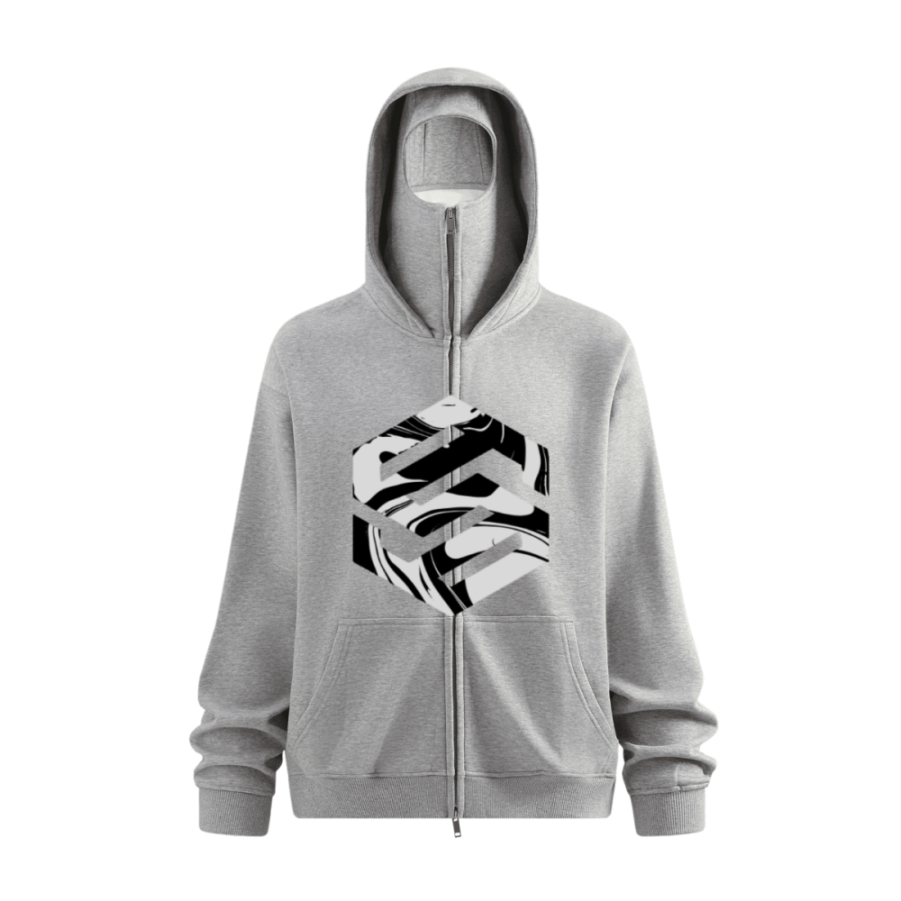 Windproof Sports Zip-up Hoodie with Built-in Face Mask