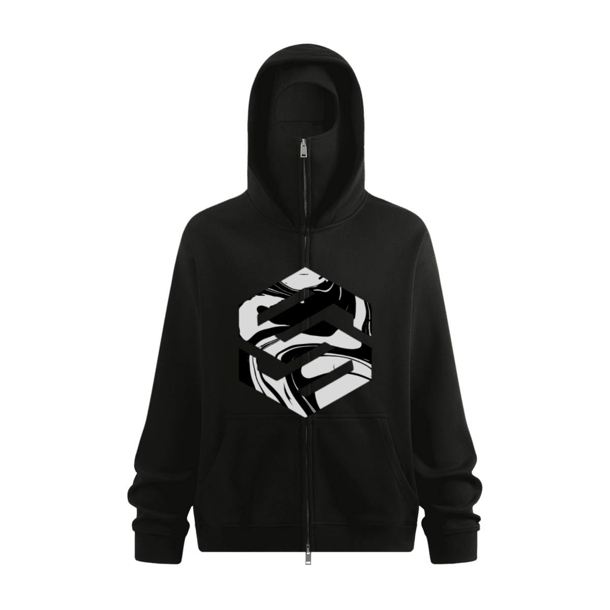 Windproof Sports Zip-up Hoodie with Built-in Face Mask