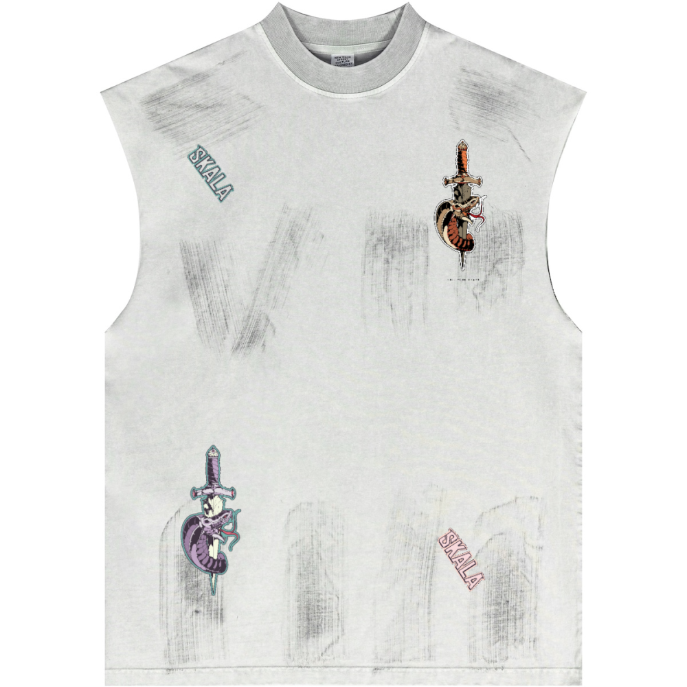 Distressed High Street Round Neck Sleeveless