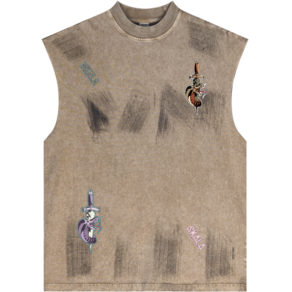 Distressed High Street Round Neck Sleeveless